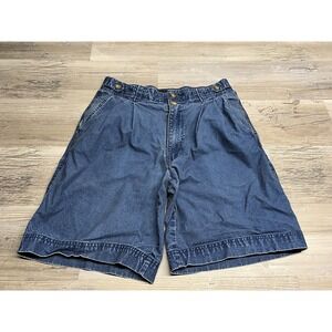 Denim Jean Shorts High Waist Mom‎ Pleated Double Button Dark Wash Gant Sz 32 Vtg